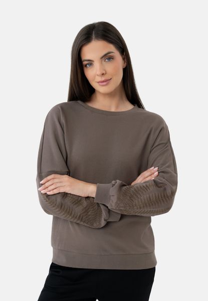 Brązowa bluza B-SEPIA. Brązowe bluzy damskie Volcano, m, z aplikacjami, z bawełny, klasyczne, bez ramiączek, bez kaptura. Za 159.99 zł.