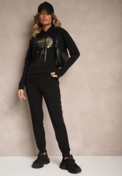 Czarny Ocieplany Komplet Dresowy z Bawełny Spodnie i Bluza Sevida. Czarne bluzy damskie Renee, m, z aplikacjami, z bawełny, bez ramiączek, bez kaptura. Za 84.99 zł.