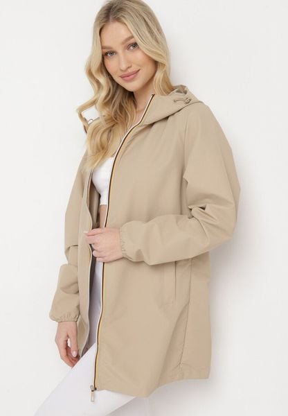 Beżowa Kurtka Wiatrówka na Zamek Błyskawiczny z Kapturem Radisca. Brązowe kurtki damskie Born2be, l, bez wzorów, z kapturem. Za 99.99 zł.