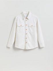 Jeansowa kurtka z dodatkiem lnu - biały. Białe kurtki męskie Reserved, l, bez wzorów, z jeansu, bez kaptura. Za 159.99 zł.