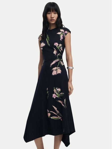 Desigual Sukienka codzienna Katrina 25WWVK12 Czarny Slim Fit. Czarne sukienki damskie Desigual, na co dzień, xl, bez wzorów, z bawełny, bez kołnierzyka, bez ramiączek, proste. Za 389.99 zł.