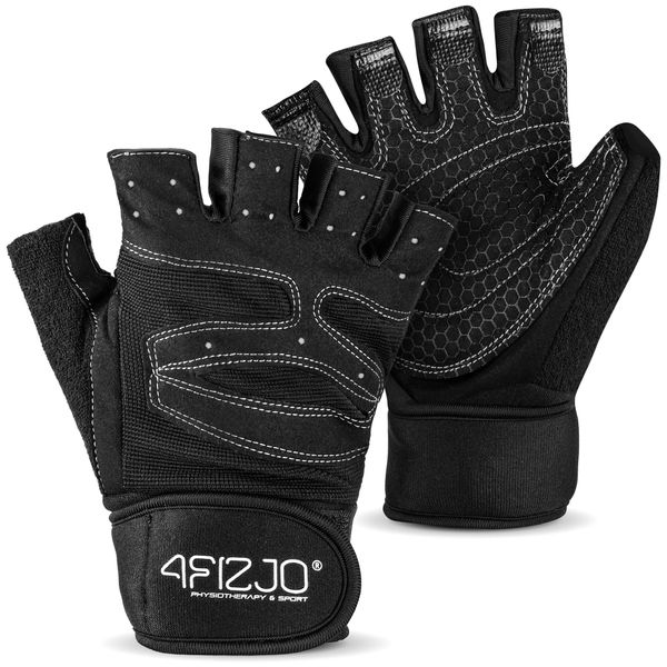 Rękawiczki treningowe na siłownię z usztywnieniem nadgarstka 4FIZJO. Czarne rękawiczki męskie 4FIZJO, bez wzorów. Za 45.00 zł.