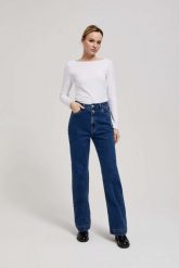 Jeansy wide leg zapinane na podwójne guziki granatowe. Jeansy damskie MOODO, bez wzorów, z bawełny. W wyprzedaży za 63.99 zł.