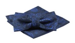 Męska Mucha z Poszetką, Ciemnogranatowa z Niebieskim Wzorem - Alties. Niebieskie krawaty i muchy Alties, bez wzorów, eleganckie. Za 54.00 zł.