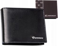 Portfel skórzany Rovicky R-N992-PDM czarny. Czarne portfele męskie ROVICKY, bez wzorów, ze skóry. Za 54.99 zł.