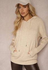Beżowy Sweter z Wiskozą i Kaszmirem oraz z Kapturem Nerolin. Brązowe swetry nierozpinane damskie Renee, bez wzorów, z jeansu, casualowe, bez kołnierzyka, bez ramiączek. Za 109.99 zł.