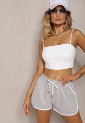 Jasnoszare Szorty Dresowe z Dodatkiem Bawełny High Waist Wykończone Lamówką Mivorina. Szare szorty damskie Renee, bez wzorów, z bawełny, eleganckie, z podwyższonym stanem. Za 24.99 zł.