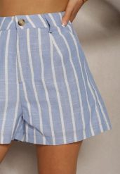 Jasnoniebieskie Bermudy Szorty High Waist w Paski Vikitesa. Niebieskie szorty damskie Renee, bez wzorów, biznesowe, z podwyższonym stanem. Za 84.99 zł.