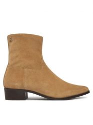 Tommy Hilfiger Botki Suede Ankle Boot W Zip FW0FW09922 Beżowy. Brązowe botki damskie Tommy Hilfiger, bez wzorów, ze skóry, bez obcasa, na słupku, bez zapięcia. Za 649.99 zł.