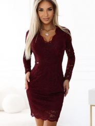 Sukienka Model 170-14 Dark Bordo - Numoco. Czerwone sukienki damskie Numoco, l, bez wzorów, z elastanu, eleganckie, bez kołnierzyka, plus size, bez ramiączek, dopasowane. Za 309.75 zł.