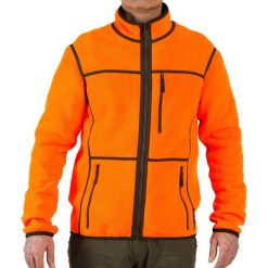 Polar myśliwski SOLOGNAC 500 fluo dwustronny. Brązowe bluzy sportowe męskie SOLOGNAC, m, bez wzorów, z materiału, bez kaptura, outdoorowe. Za 219.99 zł.