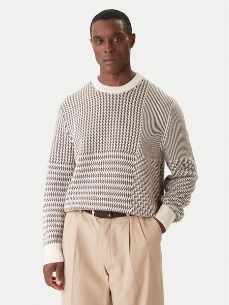 Calvin Klein Sweter LV04LD306G Beżowy Regular Fit. Brązowe swetry męskie Calvin Klein, l, bez wzorów, z wełny, bez kołnierzyka, bez ramiączek. Za 949.99 zł.