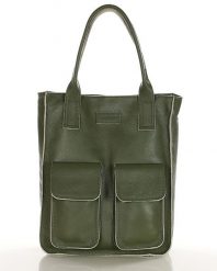 Shopper bag skórzany MARCO MAZZINI zielony militarny s131r. Zielone shopperki damskie bez wzorów, ze skóry, na ramię, duże, bez dodatków. Za 322.05 zł.