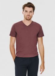 PAKO LORENTE – Bordowy gładki t-shirt v-neck. Czerwone t-shirty męskie Pako Lorente, xl, bez wzorów, z bawełny, bez kołnierzyka, bez ramiączek. Za 39.99 zł.