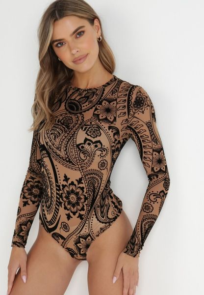 Brązowe Body z Siateczki Mophel. Brązowe body Born2be, bez wzorów, z jeansu. Za 89.99 zł.