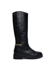 Tommy Hilfiger Oficerki Th Stud Leather Knee Riding Boot FW0FW09608 Czarny. Czarne kozaki damskie Tommy Hilfiger, bez wzorów, ze skóry, bez obcasa, na płaskiej podeszwie, bez zapięcia. Za 1,299.00 zł.