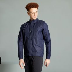 Kurtka przeciwdeszczowa rowerowa MTB Rockrider Comfort 500. Czerwone kurtki męskie ROCKRIDER, l, bez wzorów, z materiału, sportowe, bez kaptura. Za 159.99 zł.