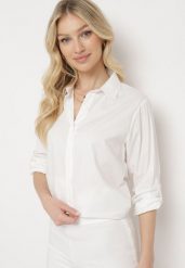 Biała Koszula na Guziki z Podwijanymi Rękawami Astarial. Białe koszule damskie Born2be, l, bez wzorów, biznesowe, bez kołnierzyka, bez ramiączek. Za 49.99 zł.