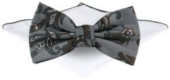 Mucha Męska z Poszetką - Chattier - Szara w Kwiaty. Szare krawaty i muchy Chattier, bez wzorów, eleganckie. Za 65.00 zł.