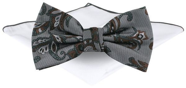 Mucha Męska z Poszetką - Chattier - Szara w Kwiaty. Szare krawaty i muchy Chattier, bez wzorów, eleganckie. Za 65.00 zł.