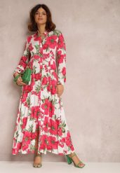 Biała Sukienka Katyne. Białe sukienki damskie Renee, na lato, m, z aplikacjami, z tkaniny, eleganckie, bez kołnierzyka, bez ramiączek, maxi, koszulowe. Za 89.99 zł.