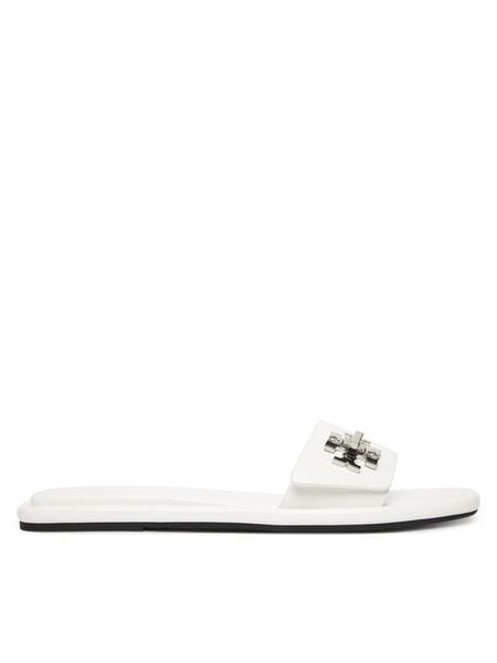 Tory Burch Klapki T Lock Slide 164676 Biały. Białe klapki damskie Tory Burch, bez wzorów, ze skóry, bez obcasa, bez zapięcia. Za 1,279.00 zł.