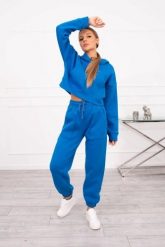 Komplet ocieplany z krótką bluzą chabrowy. Niebieskie bluzy damskie KESI, l, bez wzorów, z bawełny, bez ramiączek, bez kaptura. Za 297.97 zł.