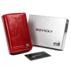 Portfel damski czerwony Rovicky CPR-008-BAR-6811 RED. Czerwone portfele damskie ROVICKY, ze skóry. Za 104.00 zł.