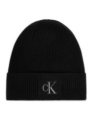 Calvin Klein Czapka Embroidered Rib Cotton Beanie LV04F8097G Czarny. Czarne czapki damskie Calvin Klein, na zimę, bez wzorów, z bawełny. Za 169.99 zł.