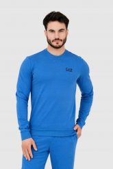 EA7 Niebieska bluza męska z czarnym logo. Niebieskie bluzy męskie EA7 Emporio Armani, m, bez wzorów, bez ramiączek, bez kaptura. W wyprzedaży za 299.99 zł.