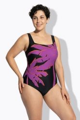 Damskie Strój kąpielowy palmy miękkie miseczki ramiączka z regulacją. Czarne stroje kąpielowe damskie Ulla Popken, plus size, bez wzorów, z elastanu. Za 191.99 zł.