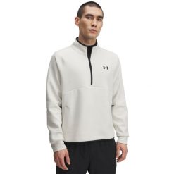 Bluza z pół zamkiem i kieszenią kangurką Under Armour Unstoppable Fleece. Białe bluzy męskie Under Armour, m, bez wzorów, bez ramiączek, bez kaptura. Za 474.00 zł.