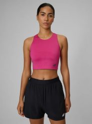 4F Crop top do biegania szybkoschnący damski - różowy XL. Czerwone topy damskie 4F, l, bez wzorów, bez kołnierzyka, bez ramiączek. Za 129.99 zł.