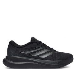 Buty do biegania adidas. Czarne obuwie sportowe damskie Adidas, bez wzorów, bez zapięcia, do biegania. Za 259.99 zł.