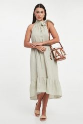 Sukienka midi lniana ARMANI EXCHANGE. Sukienki damskie Armani Exchange, m, bez wzorów, bez kołnierzyka, bez ramiączek, midi. Za 1,079.00 zł.