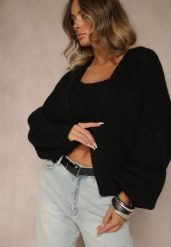 Czarny Niezapinany Kardigan z Wełną i Wiskozą z Dołączonym Topem Belvane. Czarne kardigany damskie Renee, s, bez wzorów, z dzianiny, bez kołnierzyka. Za 179.99 zł.