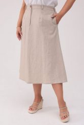 Lniana spódnica Lena w naturalnym kolorze PLUS SIZE OVERSIZE XXL. Spódnice damskie Moda Size Plus Iwanek, na co dzień, l, bez wzorów, ze lnu, eleganckie, plus size, midi, dopasowane. Za 349.90 zł.