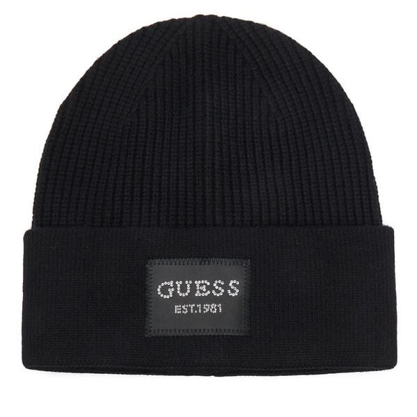 Czapka Guess. Czarne czapki damskie Guess, na zimę, z aplikacjami. Za 154.99 zł.