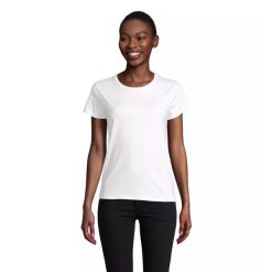 Dopasowana koszulka T-shirt z jerseyu dla kobiet Sol's Pioneer. Białe bluzki damskie SOL'S, s, bez wzorów, z jersey, bez kołnierzyka, bez ramiączek. Za 30.50 zł.