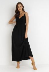 Czarna Sukienka Cadole. Czarne sukienki damskie Born2be, m, bez wzorów, z bawełny, wakacyjne, bez kołnierzyka, bez ramiączek, maxi, kopertowe. Za 84.99 zł.