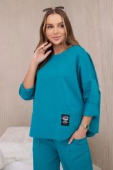 Komplet new punto bluza + spodnie morski. Zielone bluzy damskie KESI, l, bez wzorów, z bawełny, biznesowe, bez ramiączek, bez kaptura. Za 347.13 zł.