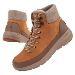 Buty sportowe damskie Skechers. Brązowe obuwie sportowe damskie Skechers, bez wzorów, ze skóry, bez zapięcia, trekkingowe. Za 249.00 zł.
