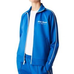 Bluza damska Lacoste SF7094. Niebieskie bluzy damskie Lacoste, xs, bez wzorów, z elastanu, eleganckie, bez ramiączek, bez kaptura. Za 427.00 zł.