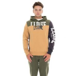 Herren-Winter-Kapuzenpullover zum Überziehen mit Large Leone 1947 Color Block. Brązowe bluzy męskie LEONE 1947 APPAREL, bez wzorów, z bawełny, sportowe, bez ramiączek, bez kaptura. W wyprzedaży za 206.29 zł.