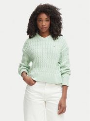 Tommy Hilfiger Sweter WW0WW48433 Zielony jasny Regular Fit. Zielone swetry nierozpinane damskie Tommy Hilfiger, s, bez wzorów, z bawełny, bez kołnierzyka, bez ramiączek. Za 649.99 zł.