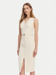 Elisabetta Franchi Sukienka koktajlowa AB-706-51E2-193 Écru Slim Fit. Sukienki damskie Elisabetta Franchi, bez wzorów, z syntetyku, wizytowe, bez kołnierzyka, bez ramiączek. Za 999.99 zł.