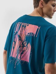 4F T-shirt z nadrukiem męski - morski L. Niebieskie t-shirty męskie 4F, l, z aplikacjami, z bawełny, bez kołnierzyka, bez ramiączek. Za 69.99 zł.