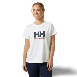 Koszulka damska Helly Hansen Logo 3.0. Białe bluzki damskie Helly Hansen, bez wzorów, bez kołnierzyka, bez ramiączek. Za 236.50 zł.
