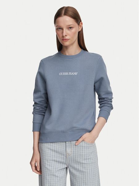 Guess Bluza W4YQ10 KC811 Niebieski Regular Fit. Niebieskie bluzy damskie Guess, s, z aplikacjami, z bawełny, bez ramiączek, bez kaptura. Za 284.99 zł.