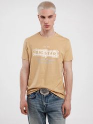 Koszulka męska z nadrukiem beżowa Millaner 805. Brązowe t-shirty męskie BIG STAR, l, bez wzorów, z bawełny, bez kołnierzyka, bez ramiączek. W wyprzedaży za 39.99 zł.